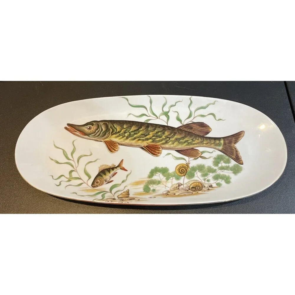 Naaman Israel Salmon Pike Fish Serving Platter Plate Oval Vintage 14 Inch‎